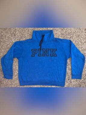 PINK Victoria's Secret Blue Funnel Neck Sweatshirt with Black Logo
